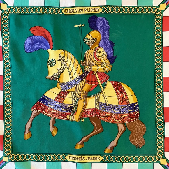 HERMES SCARF Chocs En Plumes Green Vintage Gorgeous Silk ๐ฏ AUTHENTIC - Picture 8 of 16